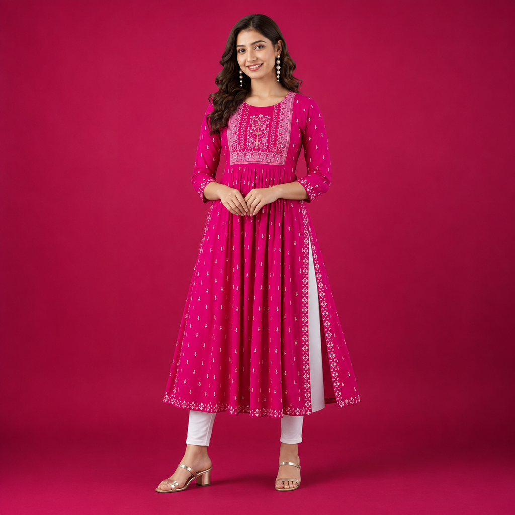 Pink Embroidered Anarkali Kurta Set