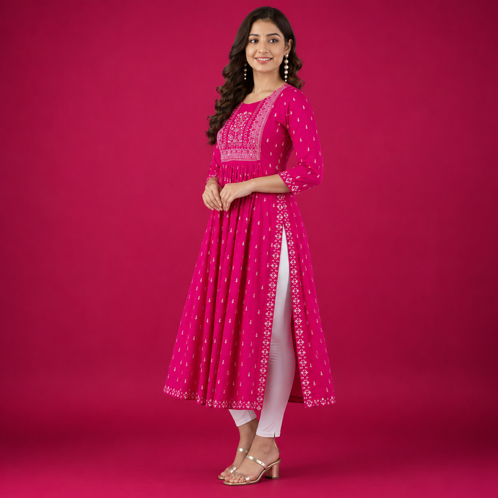 Pink Embroidered Anarkali Kurta Set