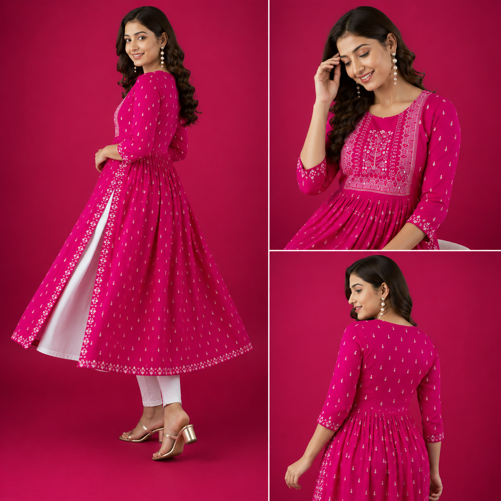 Pink Embroidered Anarkali Kurta Set