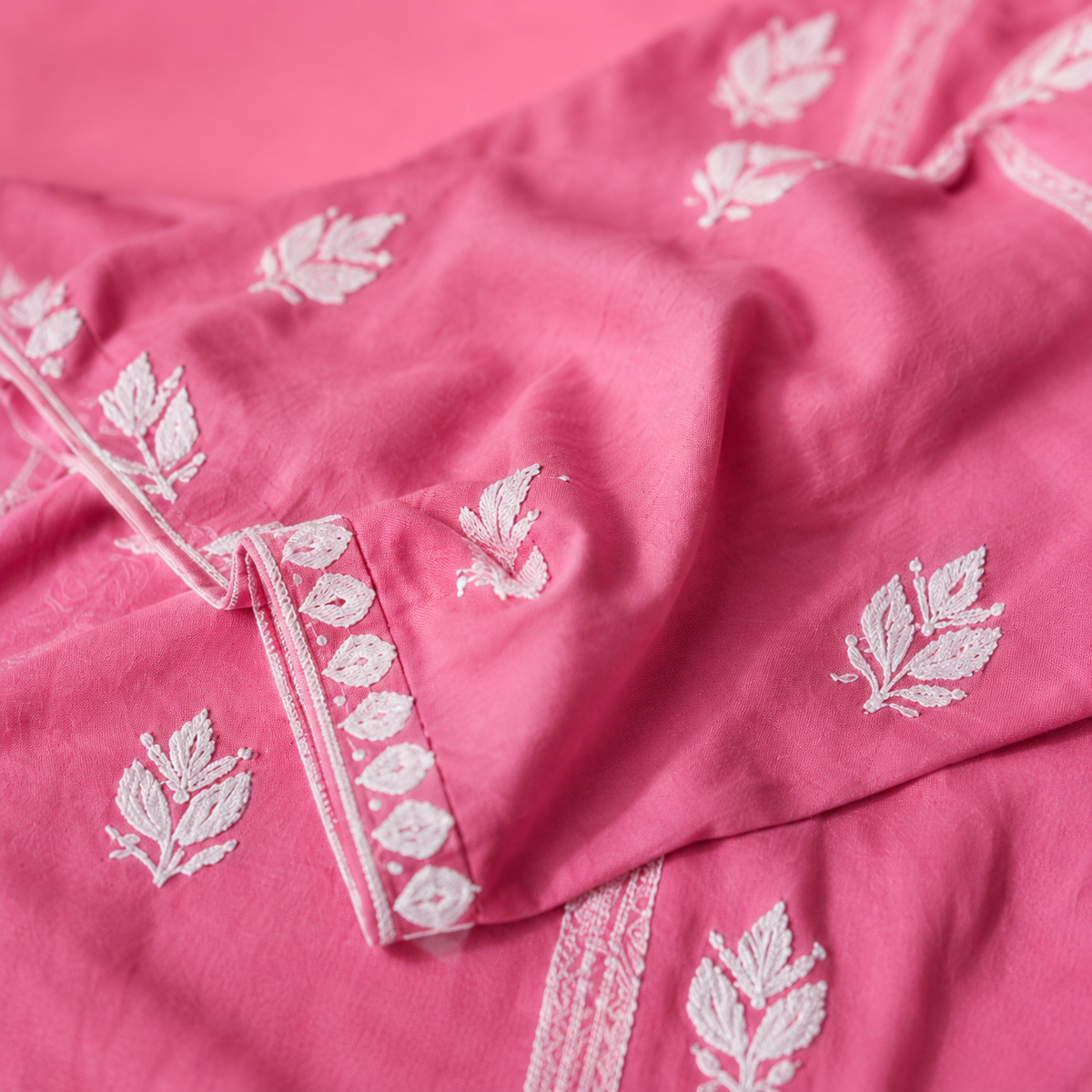 Pink Floral Embroidered Straight Kurta