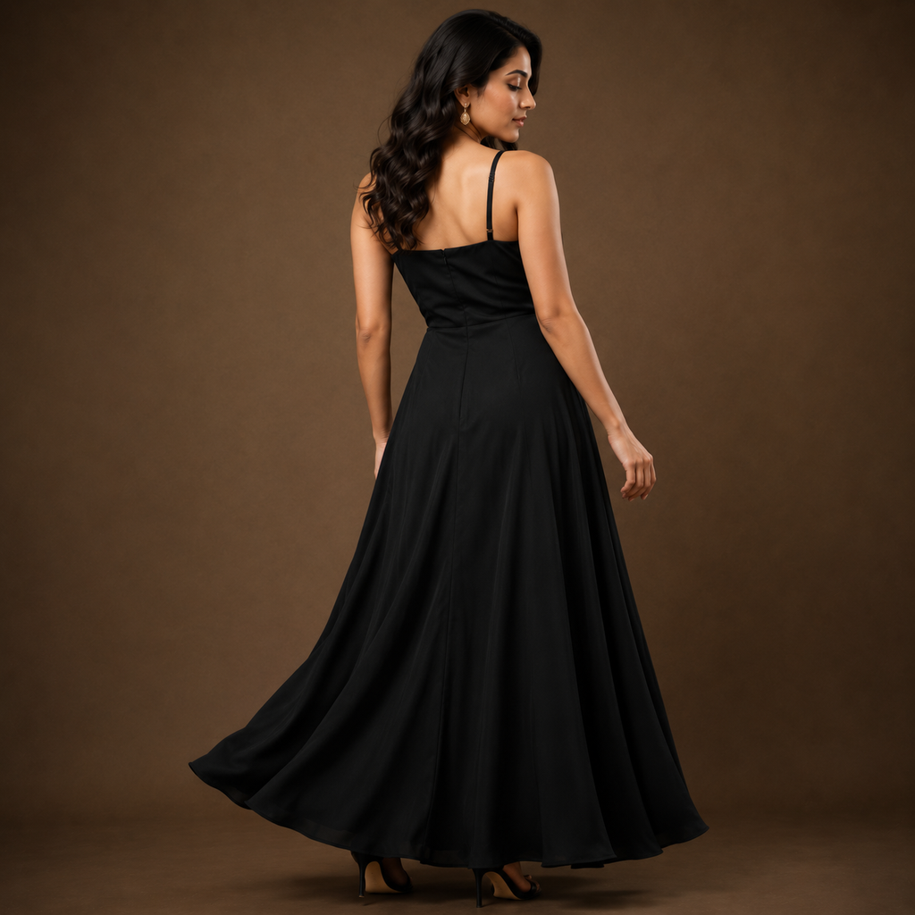 Women’s Black Wrap-Front Maxi Dress with Side Slit
