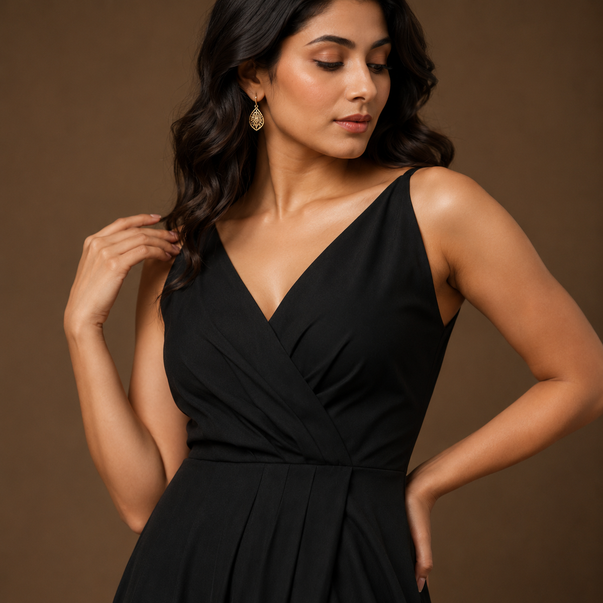 Women’s Black Wrap-Front Maxi Dress with Side Slit