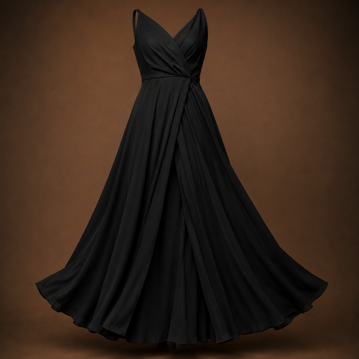 Women’s Black Wrap-Front Maxi Dress with Side Slit