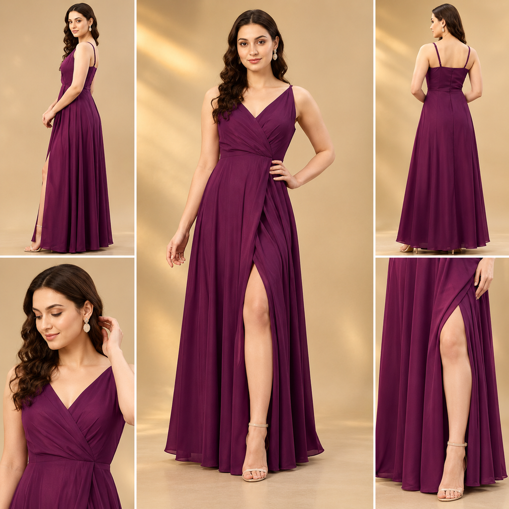 Women’s Black Wrap-Front Maxi Dress with Side Slit