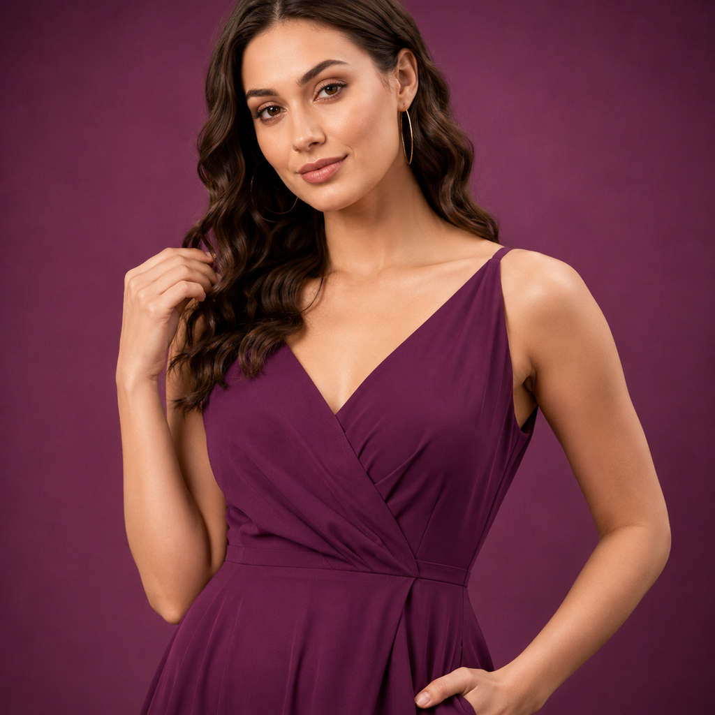 Women’s Black Wrap-Front Maxi Dress with Side Slit