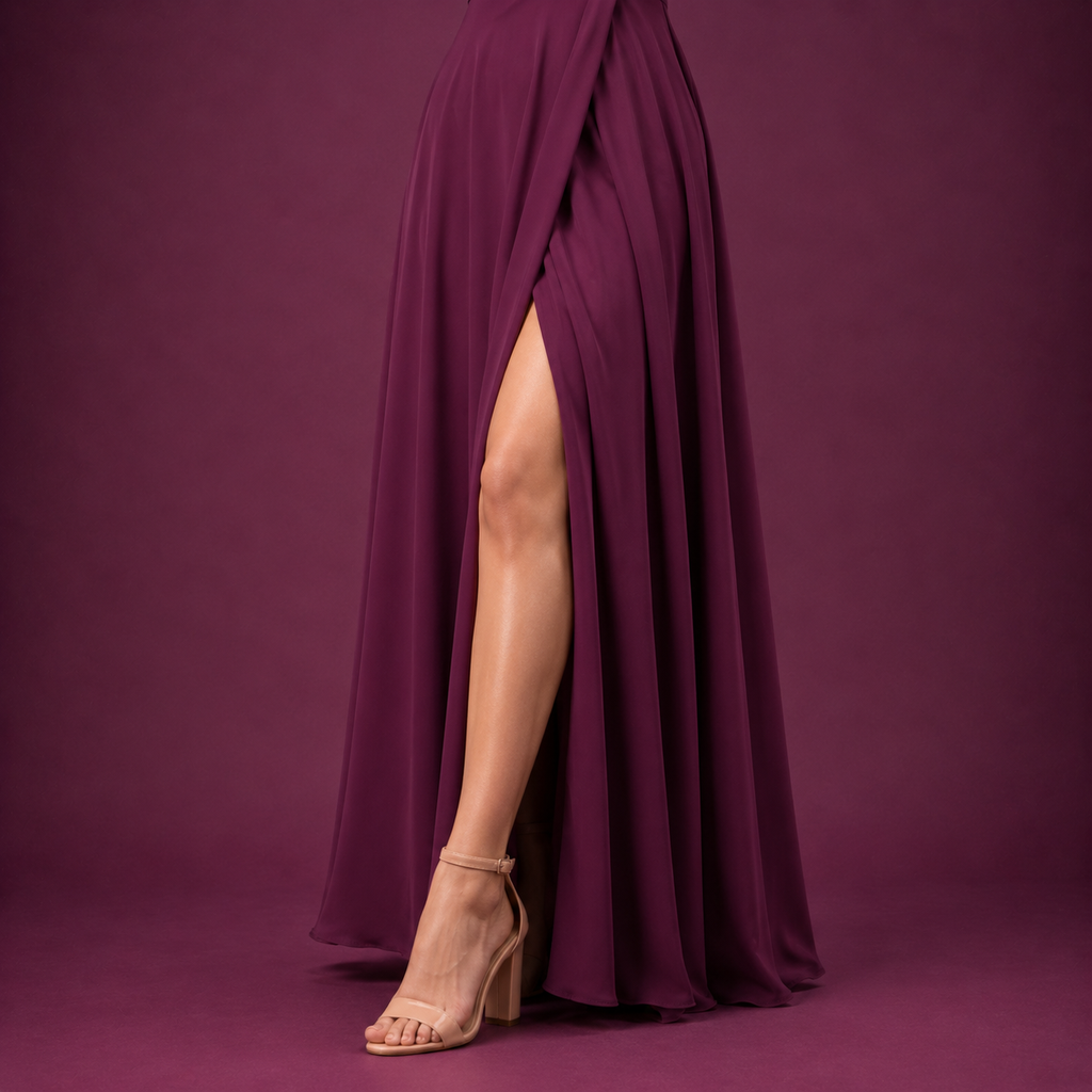 Women’s Black Wrap-Front Maxi Dress with Side Slit