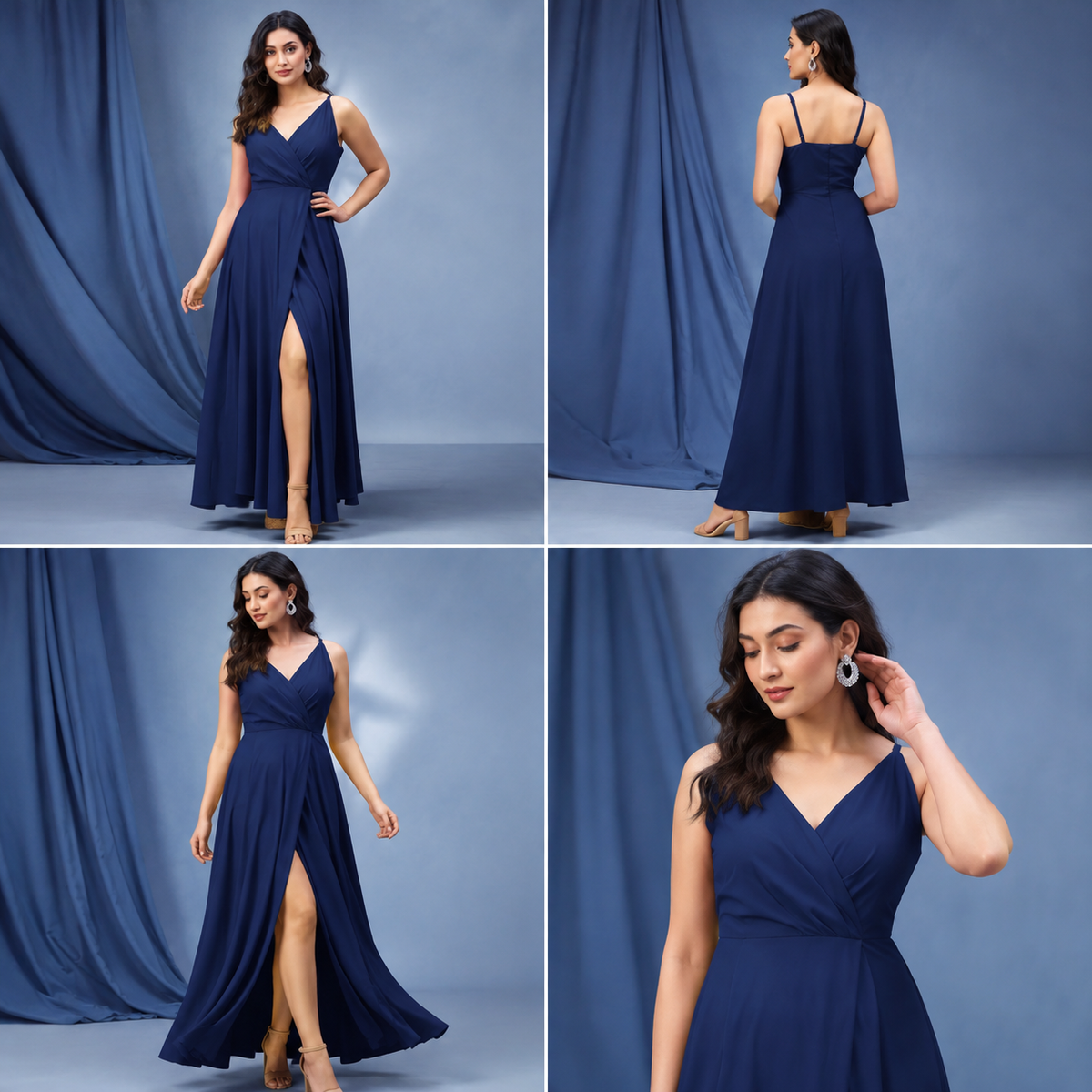 Women’s Black Wrap-Front Maxi Dress with Side Slit